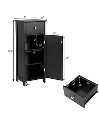 Slickblue Wooden Bathroom Floor Storage Cabinet with Drawer and Shelf-Black