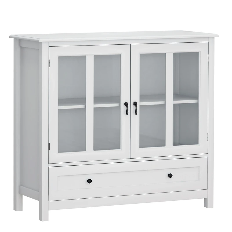 Streamdale Buffet Storage Cabinet With Double Glass Doors And Unique Bell Handle