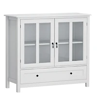 Streamdale Buffet Storage Cabinet With Double Glass Doors And Unique Bell Handle