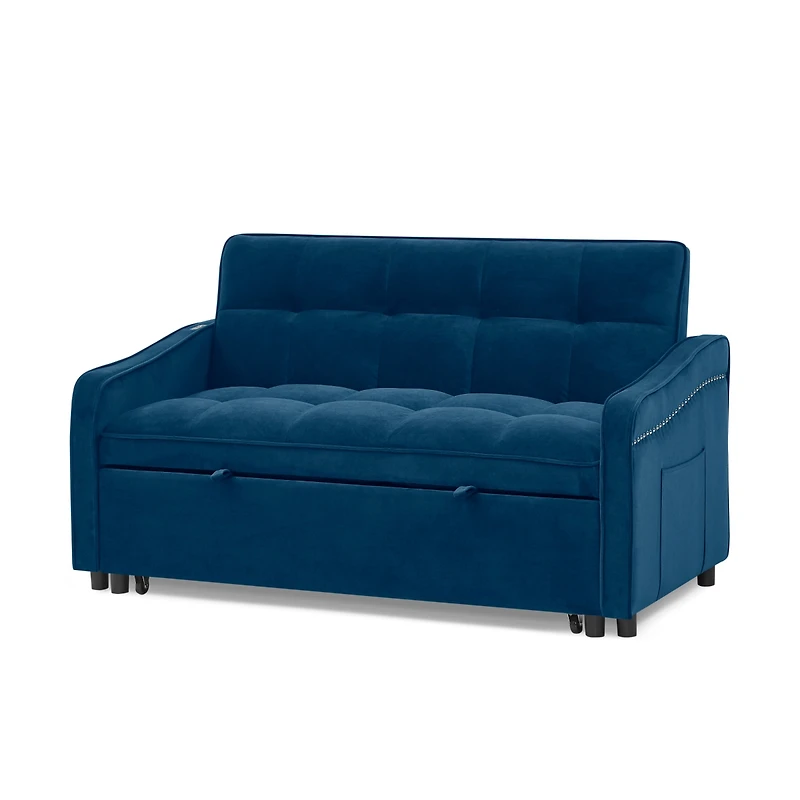 Simplie Fun Blue Loveseat Sofa Bed with Usb Charging