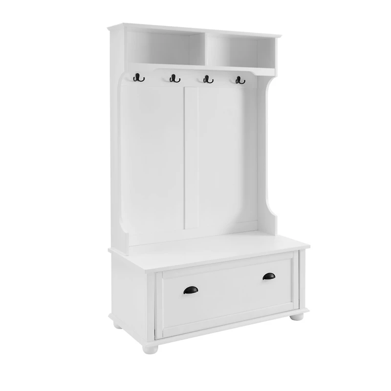 Simplie Fun Coastal Style White Hall Tree Bench with Shoe Cabinets