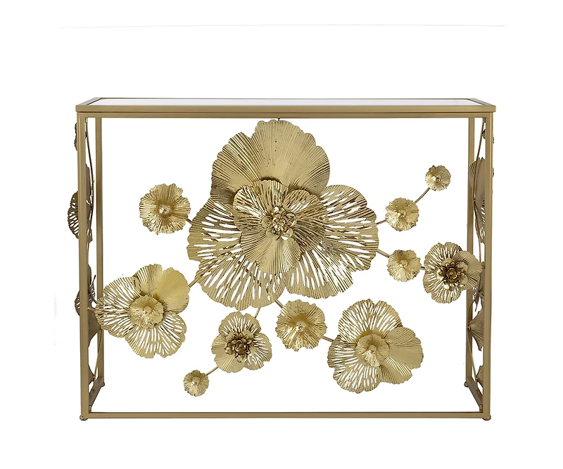 Streamdale Gold Console Table with Mirrored Glass Top, Modern Entryway Table