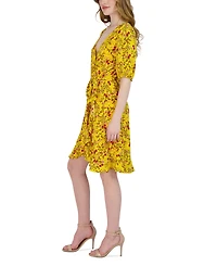 julia jordan Women's Printed Faux-Wrap Tie-Waist Dress