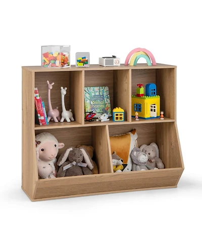 5-Cubby Kids Toy Storage Organizer Wooden Bookshelf Display Cabinet