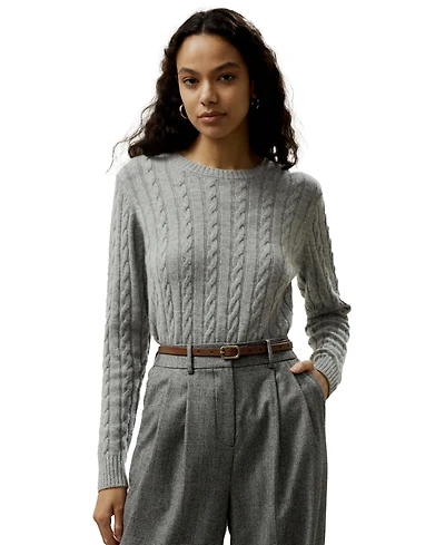 Lilysilk Women's Classic Cable Knit Sweater with Ribbed Edges