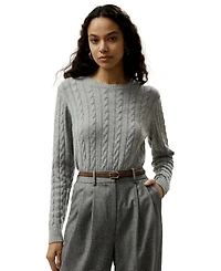 Lilysilk Women's Classic Cable Knit Sweater with Ribbed Edges