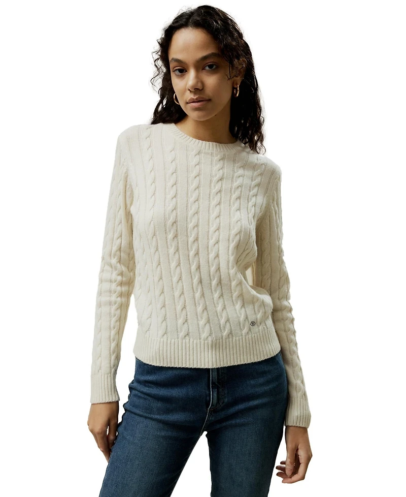 Lilysilk Women's Classic Cable Knit Sweater with Ribbed Edges