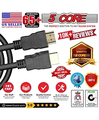 5 Core Hdmi Cable • Shieldied 8K 10K Long Hdmi Cord 48Gbps 6 Ft • 4K 120Hz Supports All Hdmi Devices- Hdmi 6F Blk