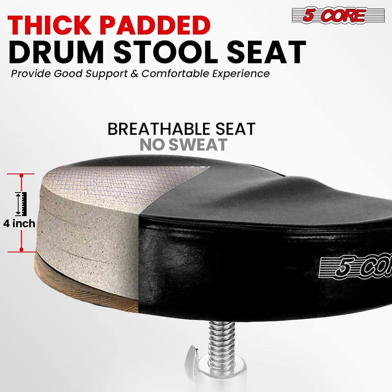 5 Core Drum Throne Padded Guitar Stool Adjustable Heavy Duty Music Chair Seat Universal for Adults & Kids with Anti Slip Rubber Feet