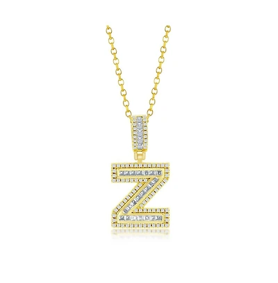 Simona Sterling Silver Baguette Cz Initial Pendant Necklace - Gold Plated
