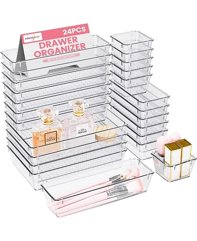 Makeup Drawer Trays 4-Type Clear Drawer Organizers with Silicone Pads 24 Pcs