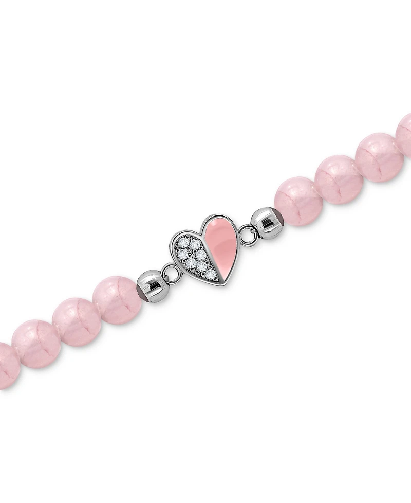 Giani Bernini Rose Quartz & Cubic Zirconia Heart Bead Stretch Bracelet in 18k Gold-Plated Sterling Silver