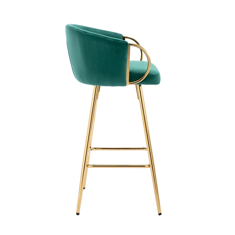 Set of 2 Green Velvet Bar Stools with Chrome Base