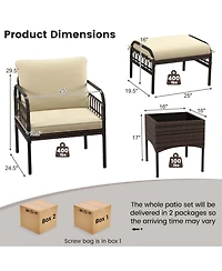 5 Pcs Patio Conversation Set Outdoor Wicker Chair Set with Ottomans & Coffee Table