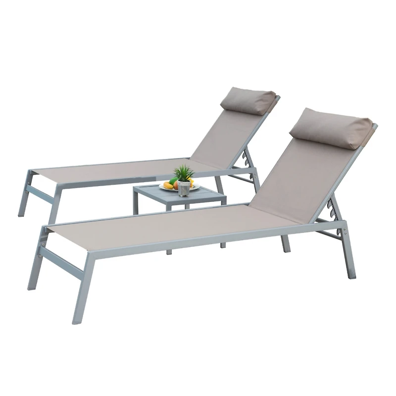 Simplie Fun 3-Piece Outdoor Aluminum Chaise Lounge Set