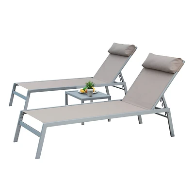 Simplie Fun 3-Piece Outdoor Aluminum Chaise Lounge Set