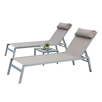 Simplie Fun 3-Piece Outdoor Aluminum Chaise Lounge Set