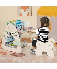 3-In-1 Kids Art Easel with Stool Magnetic Dry-Erase Board with Book Rack