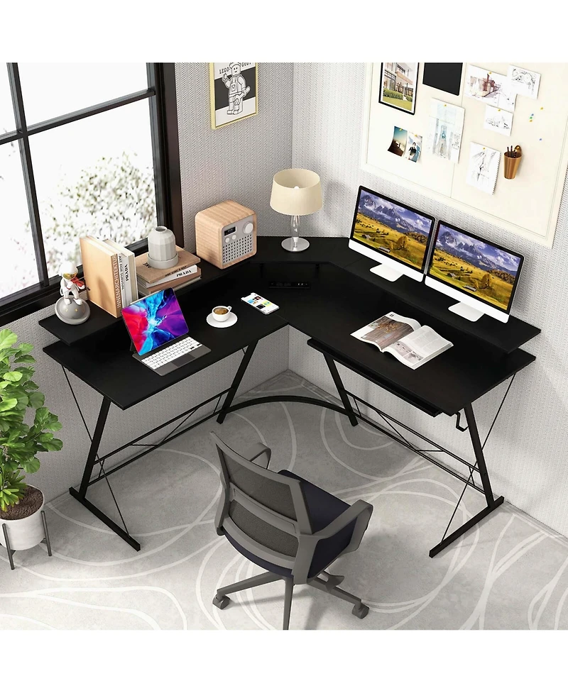 L-shaped Computer Desk with Power Outlet 51" Corner Workstation Rustic