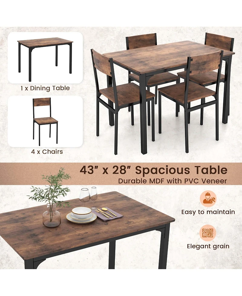 5 Piece Dining Table Set Industrial Style Kitchen Table & Chairs for 4