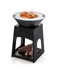 Costway 24" Heavy Duty Fire Pit with firewood rack Fire Poker Gloves Grilling Rack Outdoor