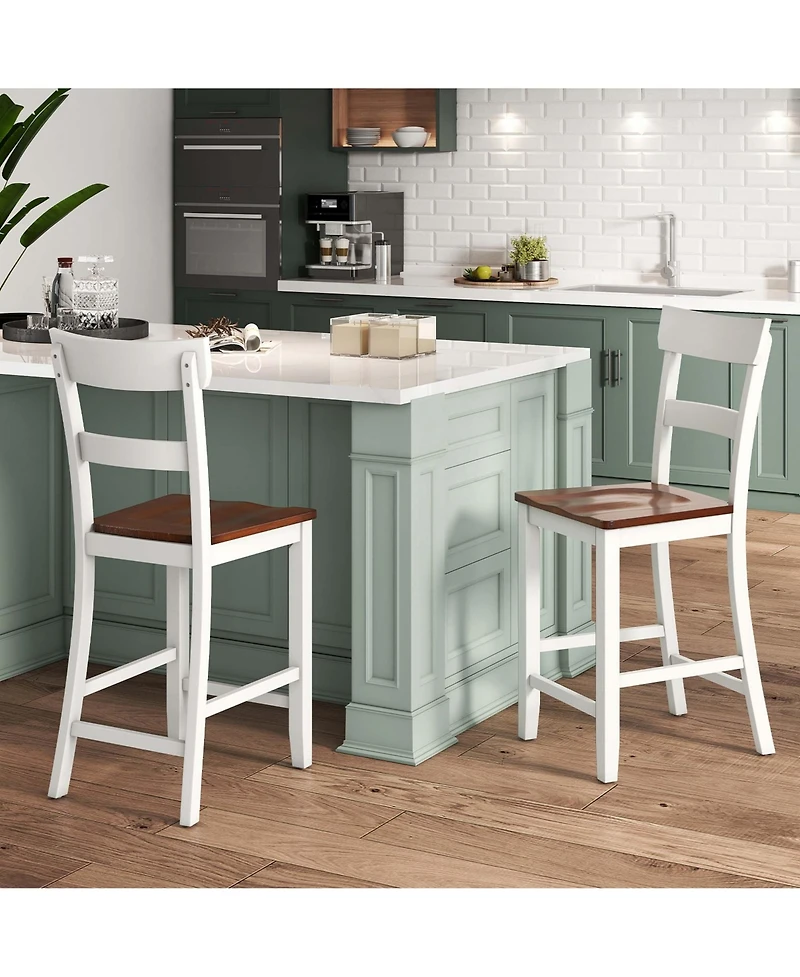 Costway Wooden Bar Stool Set of Bar Chairs with Lvl Rubber Wood Frame, Backrest