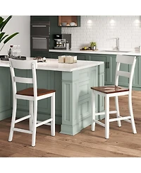 Costway Wooden Bar Stool Set of Bar Chairs with Lvl Rubber Wood Frame, Backrest