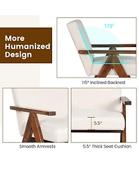 2 Pcs Modern Accent Chair Linen Fabric Armchair with Solid Acacia Wood Frame
