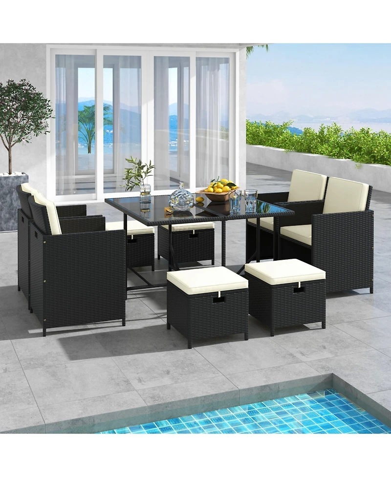 Costway 9 Pcs Outdoor Dining Furniture Set Patio Conversation Set with Cushioned Seat