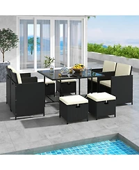 Costway 9 Pcs Outdoor Dining Furniture Set Patio Conversation Set with Cushioned Seat
