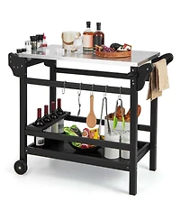 Movable Outdoor Dining Cart Table with Stainless Steel Tabletop, Seasoning Tray