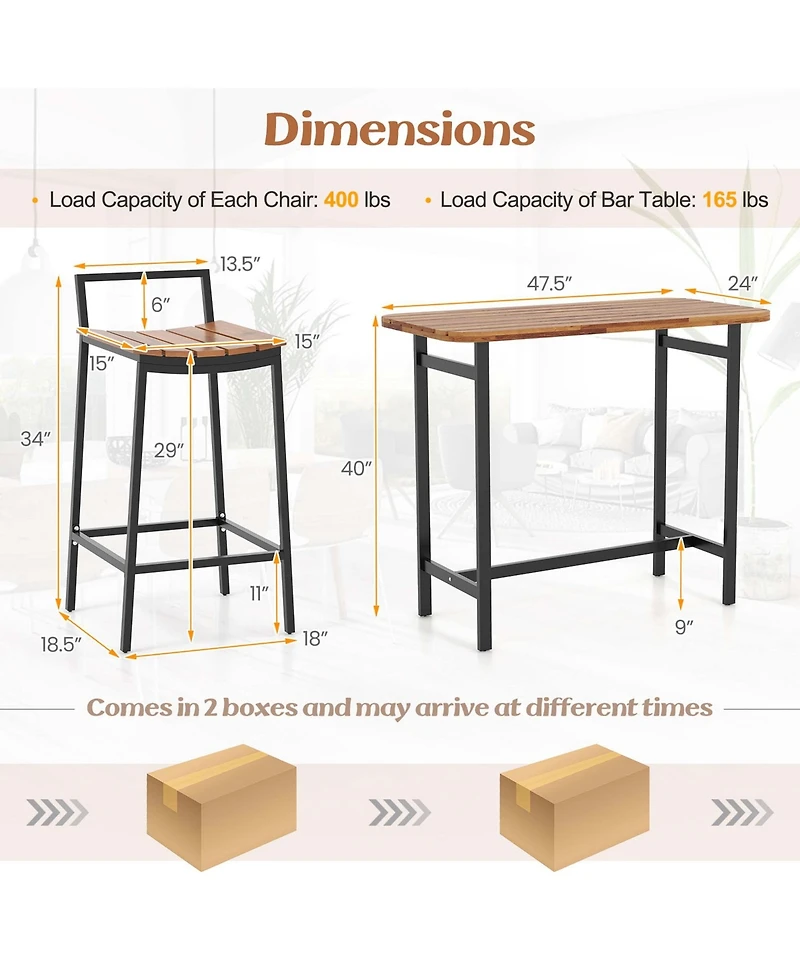 Costway 5 Pcs Acacia Wood Bar Table Set Outdoor Bar Height Table & Chairs