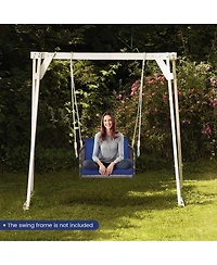 Costway Porch Swing Chair Rattan Woven Hanging Bench Seat with Cushions Hooks Balcony Navy