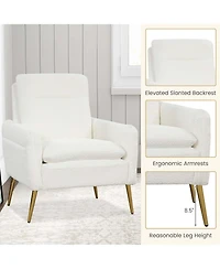 1PC Modern Accent Chair Upholstered Sherpa Armchair w/ Tapered Metal Legs