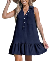 Cupshe Women's V-Neck Ruffled Sleeveless Mini Beach Dress