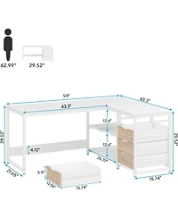 Tribesigns L Shaped Computer Desk with Storage Drawers, 59 inch Corner Desk with Shelves, Reversible L-Shaped Office Desk Study Writing Table Workstat