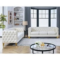 Streamdale Beige Velvet Sofa Set, Modern, 2 Pieces