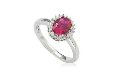 Suzy Levian Sterling Silver Cubic Zirconia Red Oval Halo Ring