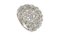 Suzy Levian Sterling Silver Cubic Zirconia Double Layer Open Web Ring