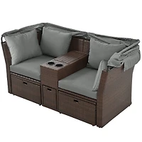 Streamdale Grey Outdoor Patio Sofa Set with Foldable Awning