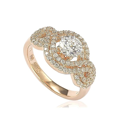 Suzy Levian New York Sterling Silver Cubic Zirconia Swirl Halo Engagement Ring