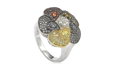 Suzy Levian Sterling Silver Cubic Zirconia Pave Multi-Color Flower Ring