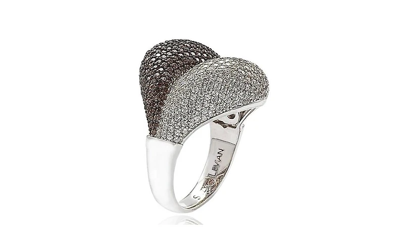 Suzy Levian New York Sterling Silver Cubic Zirconia Pave Double Puff Ring