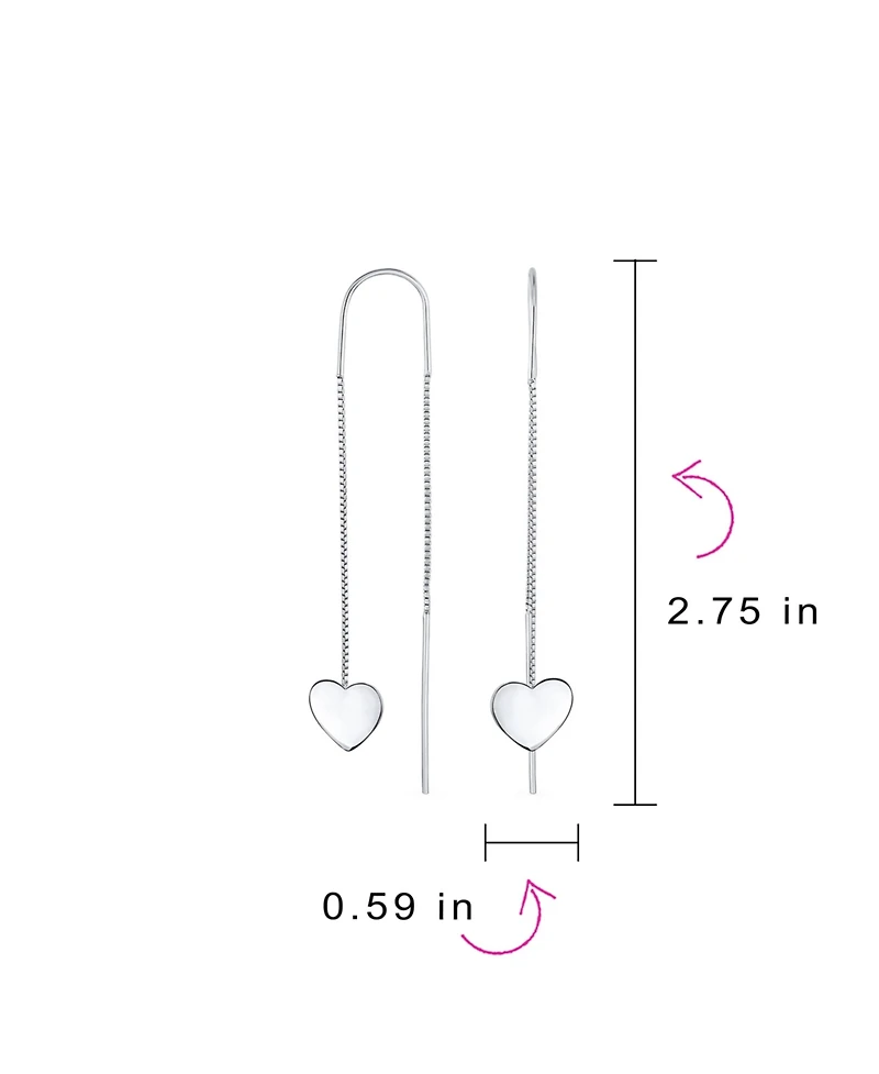 Bling Jewelry Simple Lightweight Long Flat Heart Chain Threader Earrings Sterling Silver Stabilizing U Hook