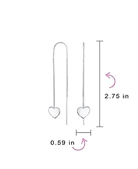 Bling Jewelry Simple Lightweight Long Flat Heart Chain Threader Earrings Sterling Silver Stabilizing U Hook