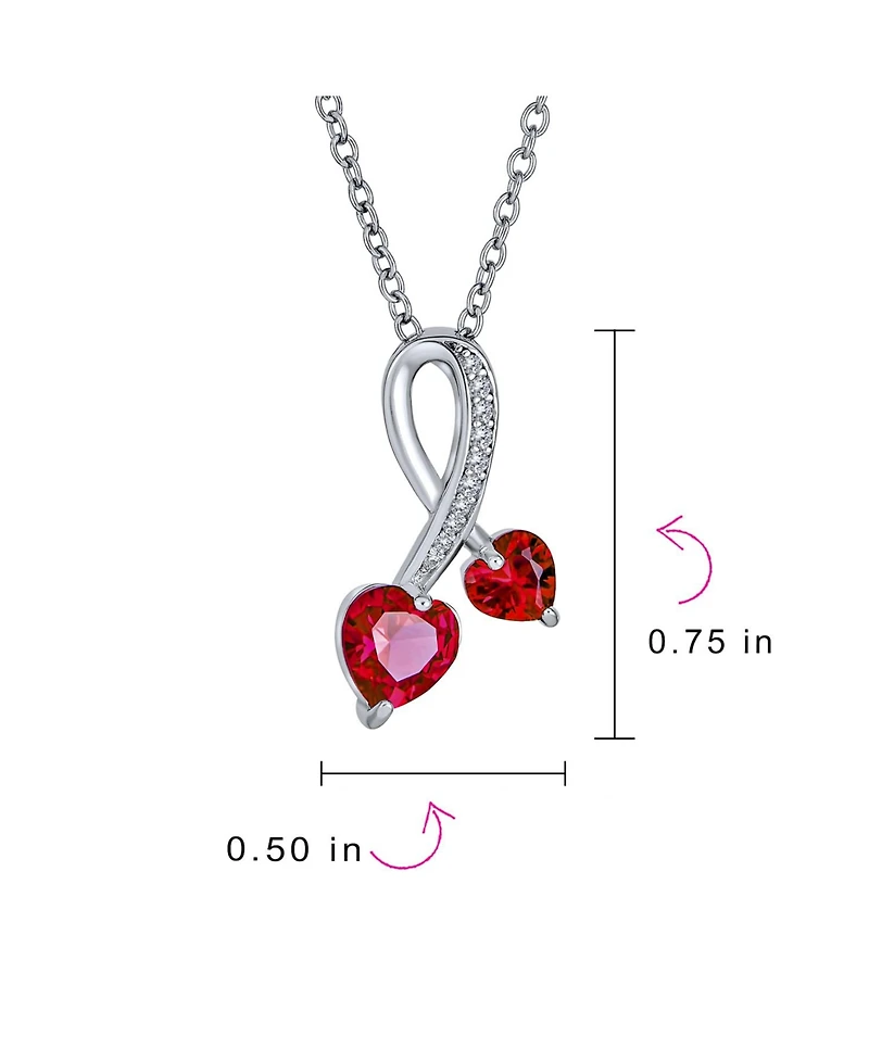 Bling Jewelry Promise Pave Accented Criss Crossing Twisting Two Red Cz Hearts Necklace Pendant For Women Sterling Silver