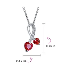 Bling Jewelry Promise Pave Accented Criss Crossing Twisting Two Red Cz Hearts Necklace Pendant For Women Sterling Silver