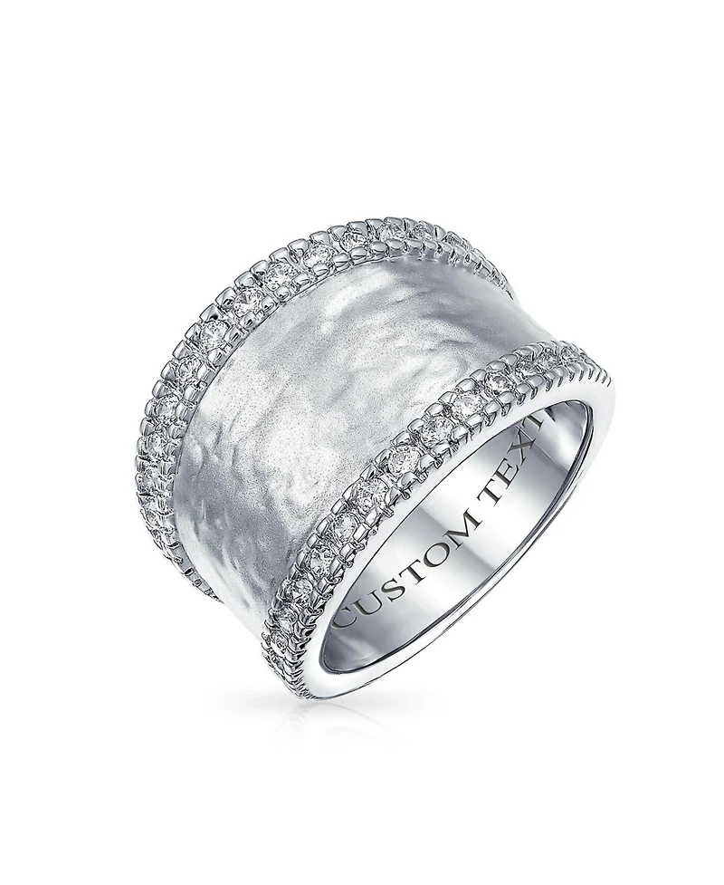 Bling Jewelry Modern Style Cz Accent Band Fashion Statement Brushed Hammered Matte Finish Wide Band Ring Yellow Gold Plated Brass Or Rhodium Plated Br
