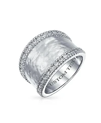 Bling Jewelry Modern Style Cz Accent Band Fashion Statement Brushed Hammered Matte Finish Wide Band Ring Yellow Gold Plated Brass Or Rhodium Plated Br