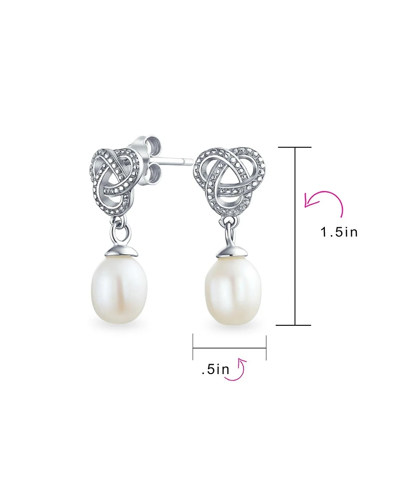 Bling Jewelry Love Knot White Freshwater Cultured Pearl Teardrop Dangle Earrings Prom Sterling Silver